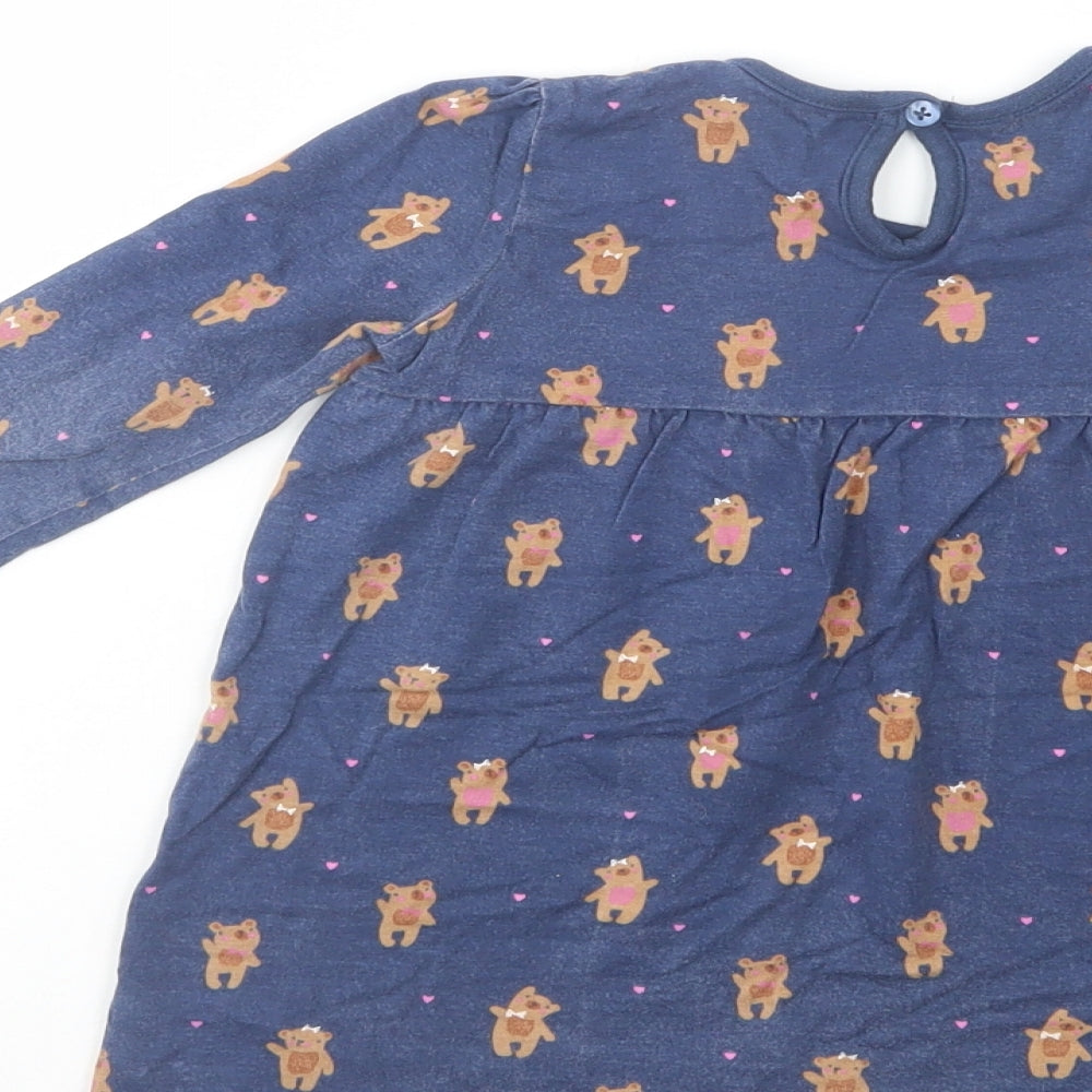 George Baby Blue Geometric Cotton A-Line Size 12-18 Months Crew Neck Button - Teddy Bear Print