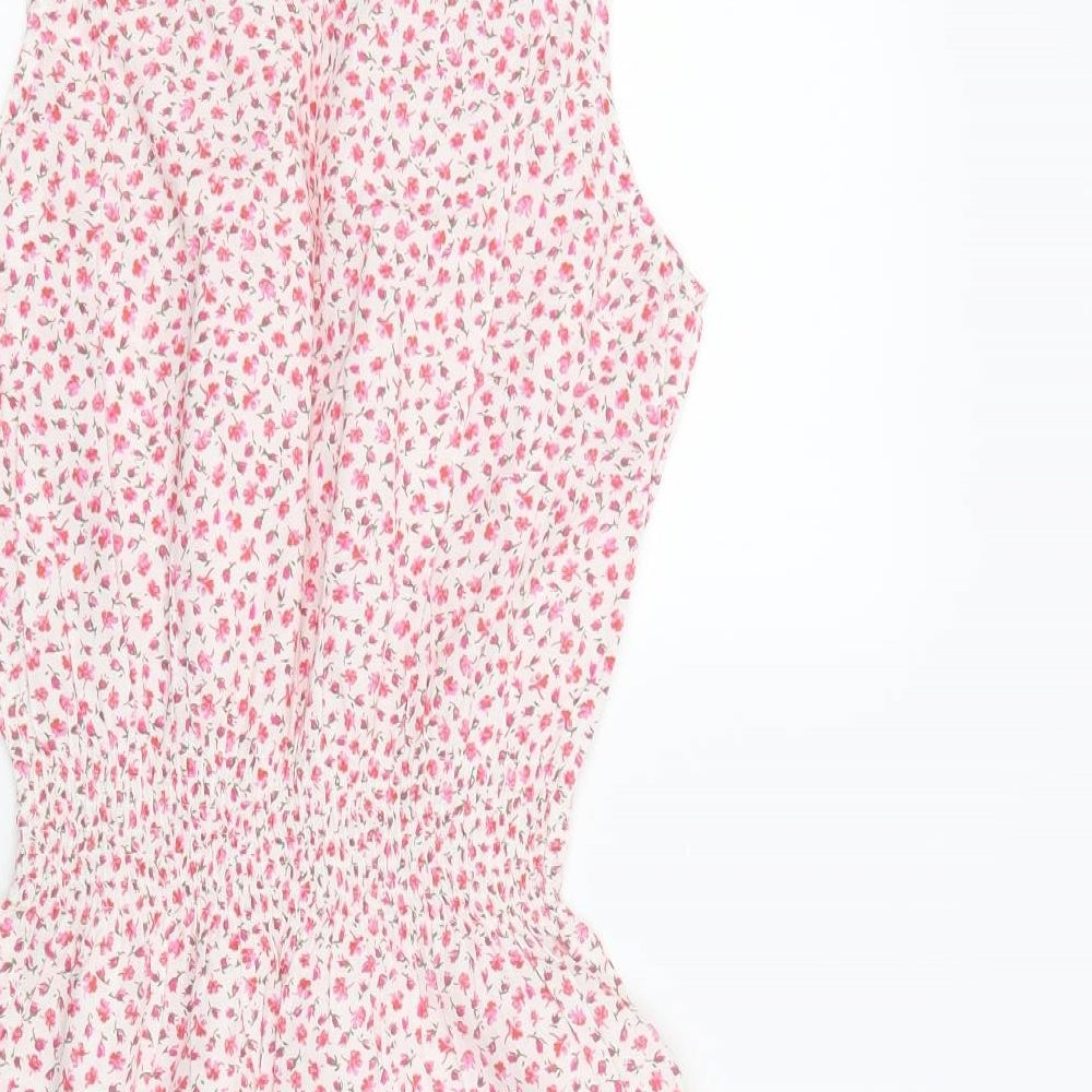 Couture Womens White Floral Cotton Fit & Flare Size 10 Scoop Neck Pullover