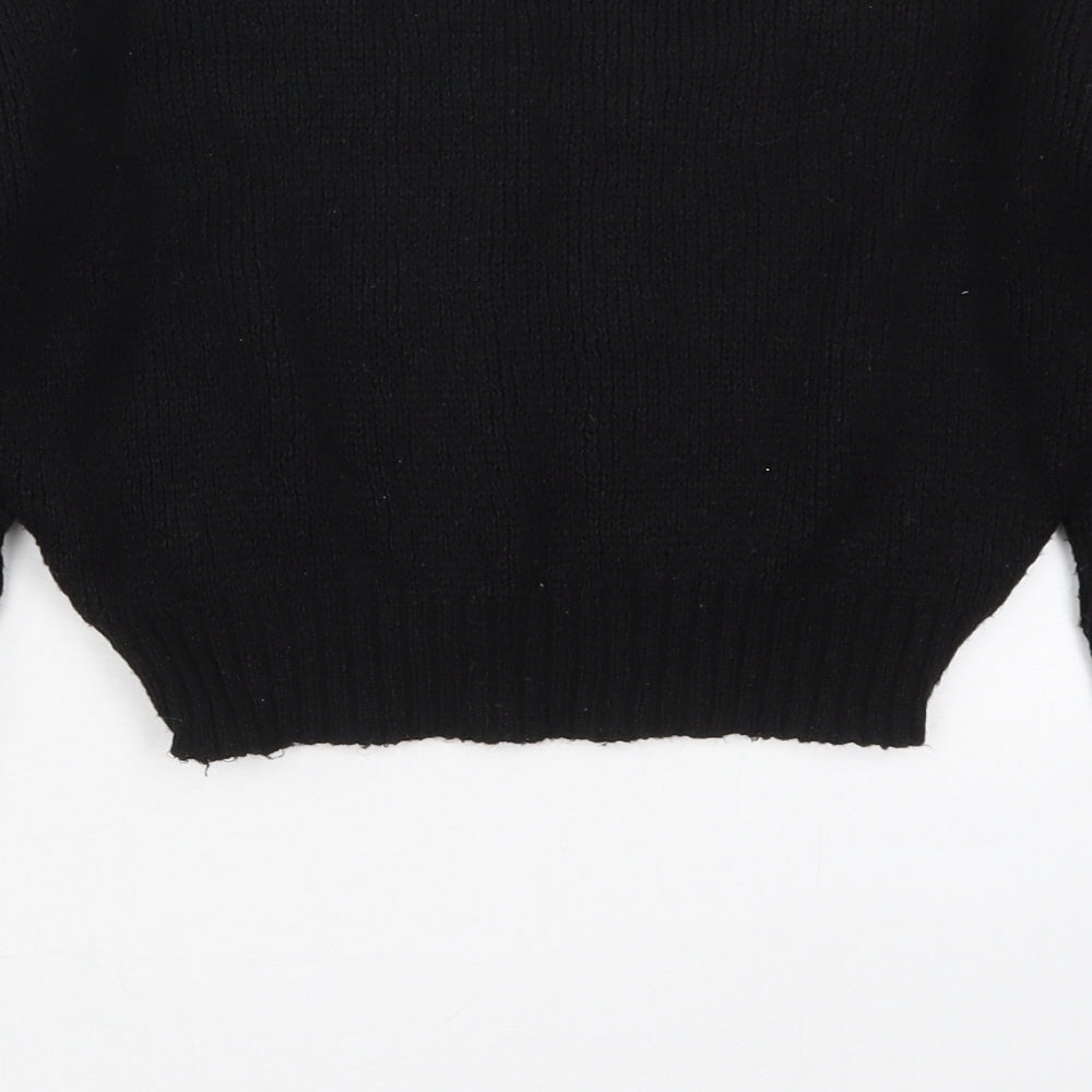 PRETTYLITTLETHING Womens Black V-Neck Acrylic Pullover Jumper Size S