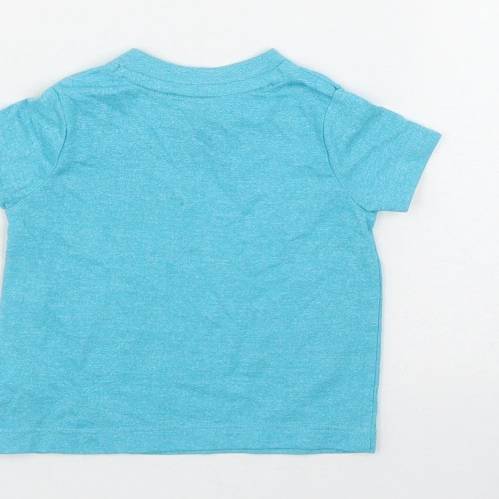F&F Boys Blue Cotton Basic T-Shirt Size 0-3 Months Round Neck Snap