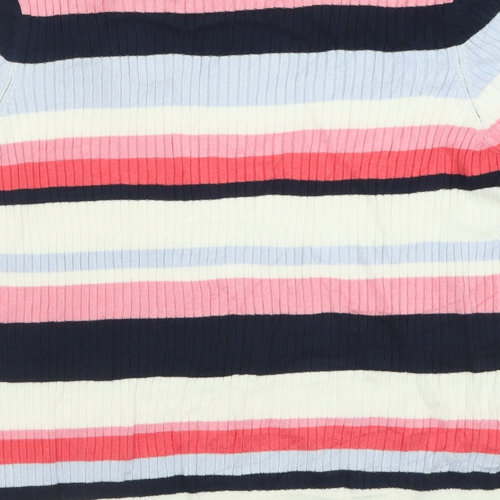 Marks and Spencer Womens Pink Crew Neck Striped Viscose Pullover Jumper Size 16