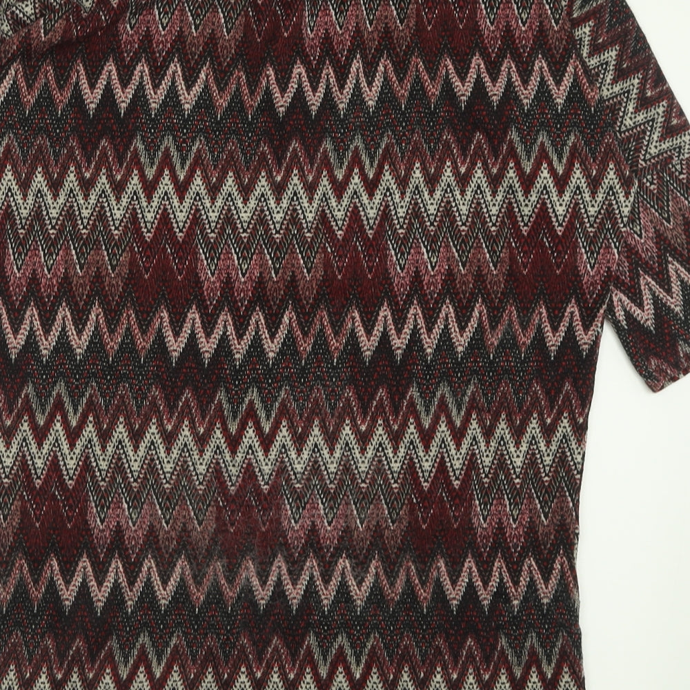 Voulez-Vous Womens Red V-Neck Geometric Polyester Pullover Jumper Size L