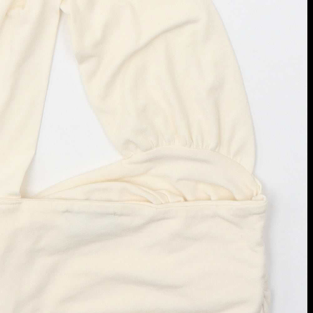 PRETTYLITTLETHING Womens Ivory Polyester Cropped Blouse Size 8 One Shoulder