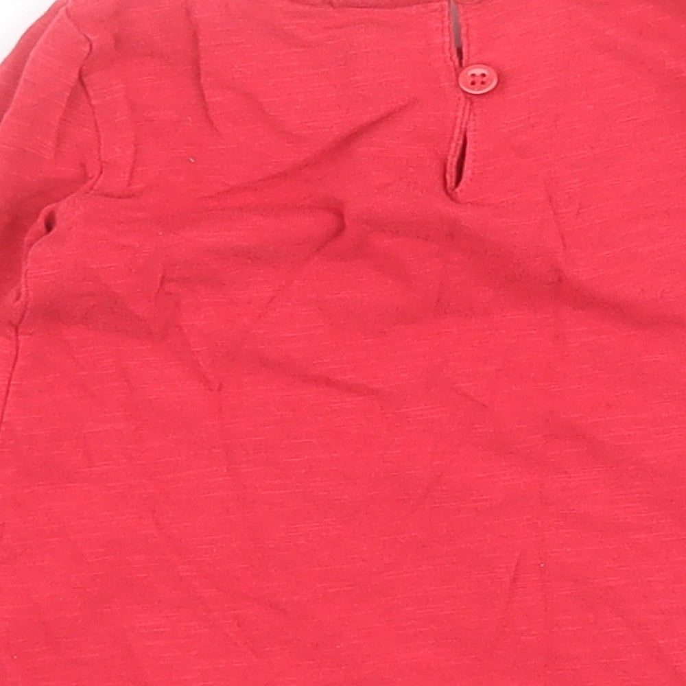 Next Baby Red 100% Cotton Pullover T-Shirt Size 6-9 Months Round Neck Button - Flowers