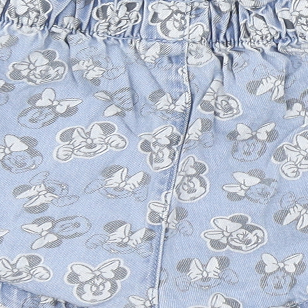 Disney Girls Blue Geometric 100% Cotton Cropped Trousers Size 12-18 Months - Minnie Mouse