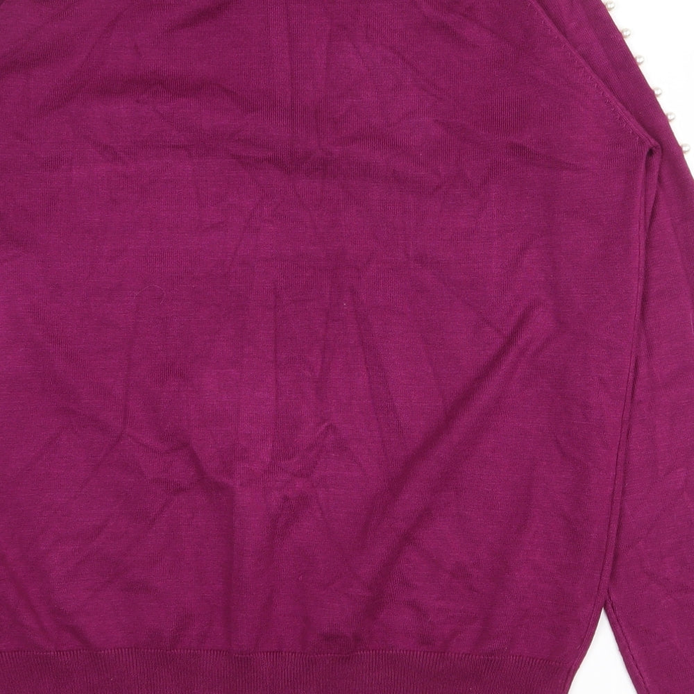 Paramour Womens Purple Round Neck Viscose Pullover Jumper Size L
