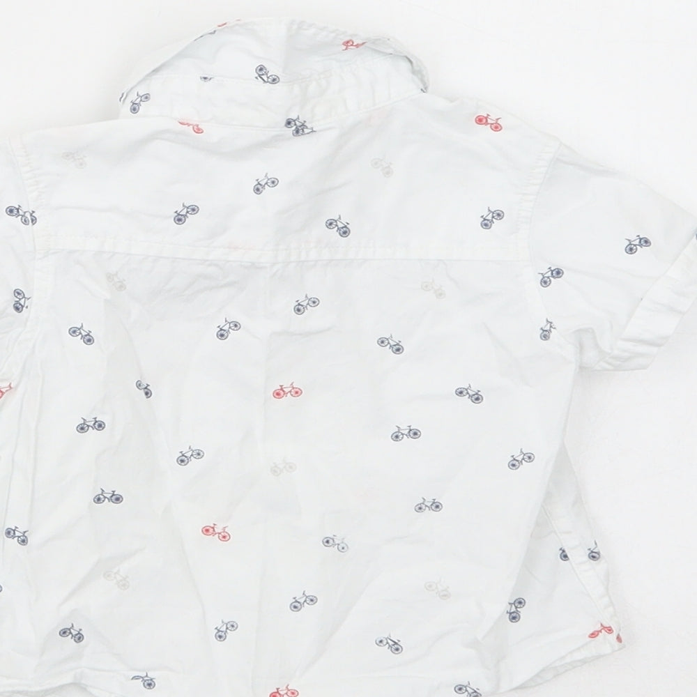 Toffyhouse Baby White Geometric Cotton Basic Button-Up Size 3-6 Months Collared Button - Bicycle Print