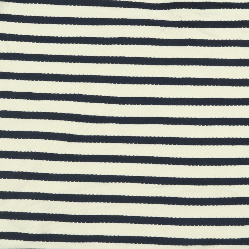 Dunnes Stores Womens White Crew Neck Striped Cotton Pullover Jumper Size XL
