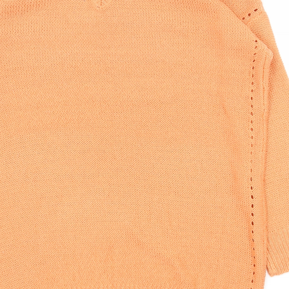 Intuition Womens Orange V-Neck Acrylic Pullover Jumper Size 12 - 12-14, Open shoulders