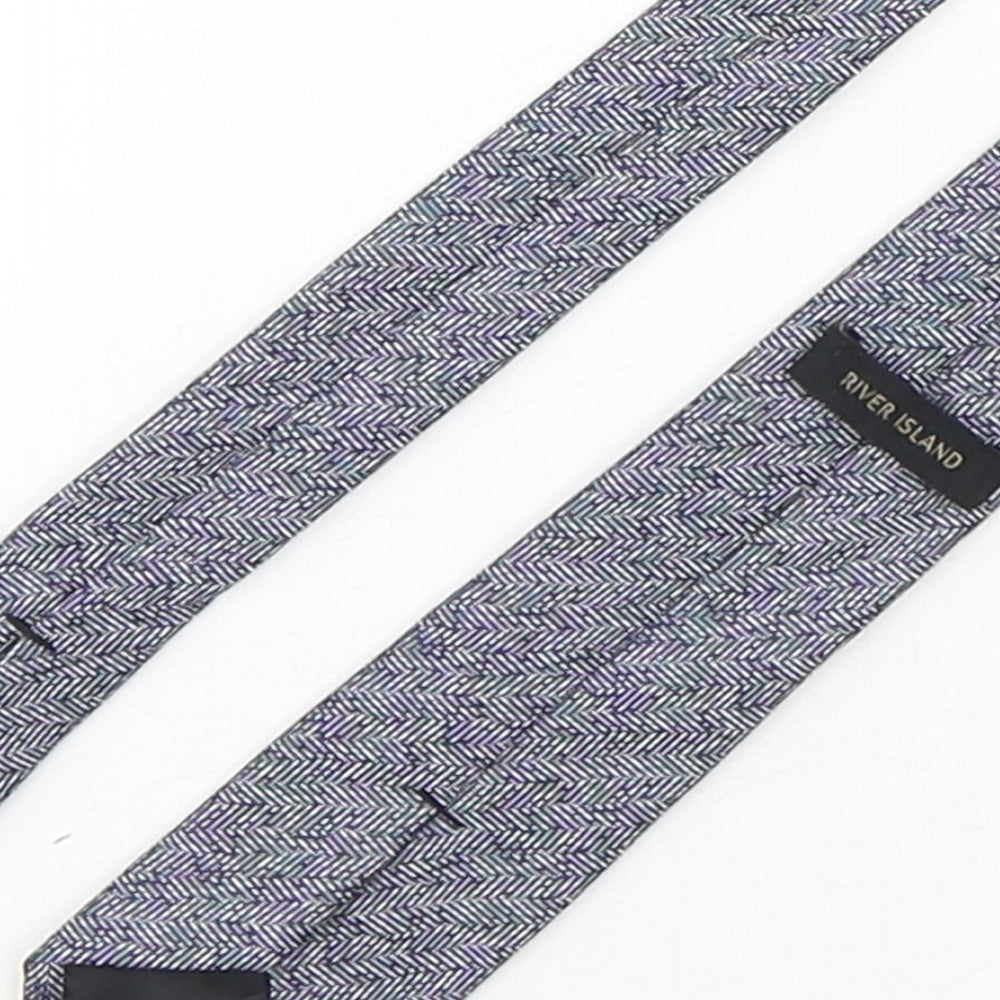 River Island Mens Blue Geometric Polyester Pointed Tie One Size