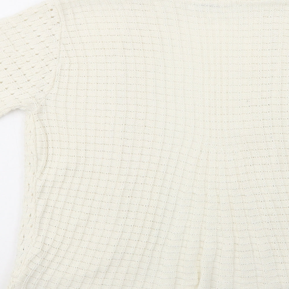 Pure & Natural Womens White V-Neck Acrylic Cardigan Jumper Size M