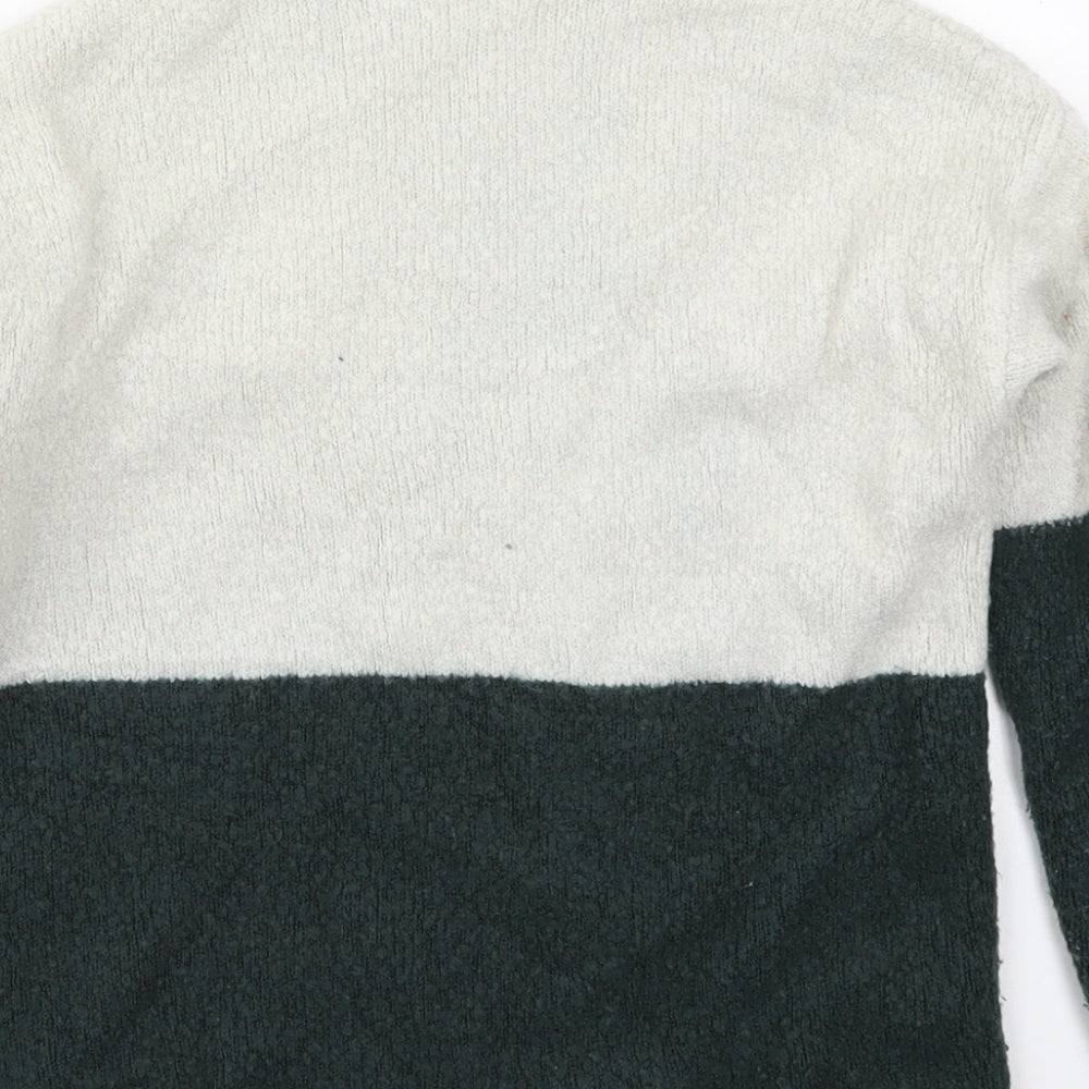 New Look Girls Green Mock Neck Colourblock Acrylic Pullover Jumper Size 12-13 Years Pullover