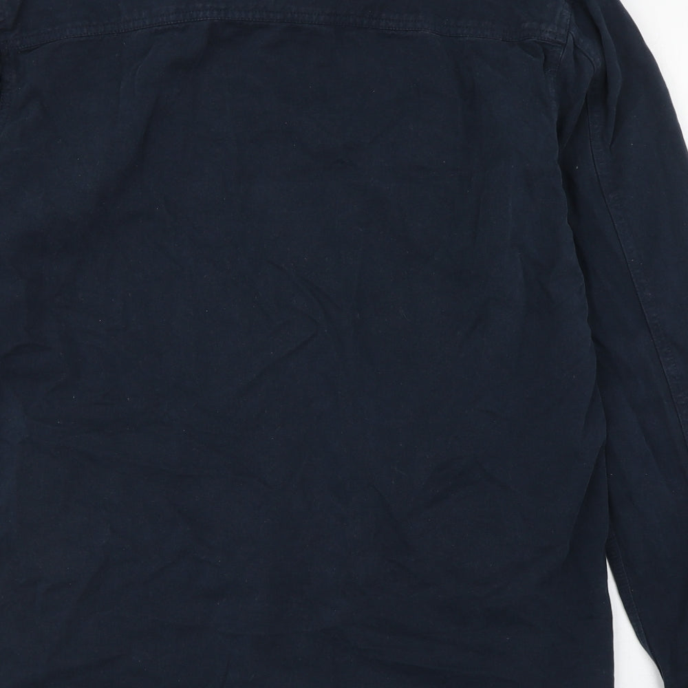 Pull&Bear Mens Blue Cotton Button-Up Size S Collared Button