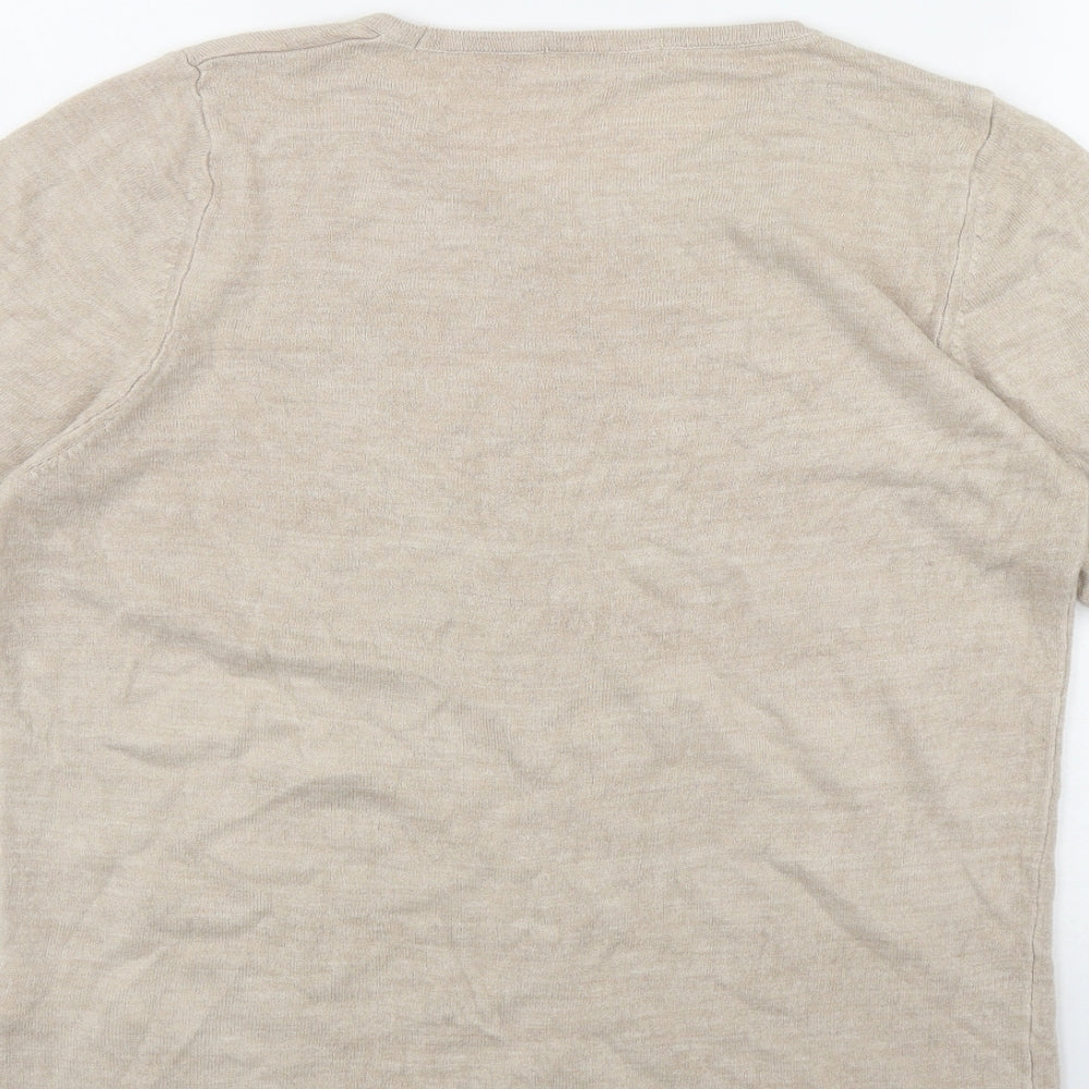 Classic Womens Beige Round Neck Acrylic Pullover Jumper Size 16
