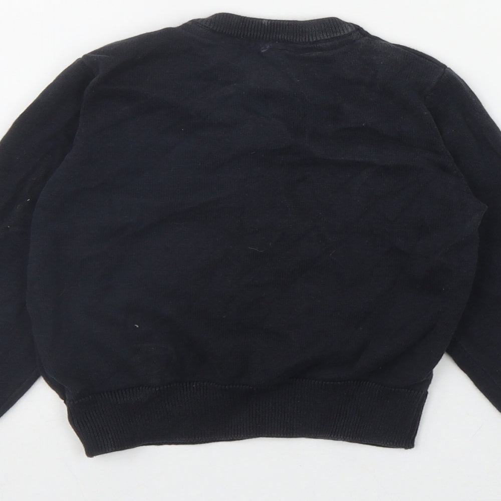 Marks & Spencer Boys Blue V-Neck Cotton Pullover Jumper Size 3-4 Years Pullover