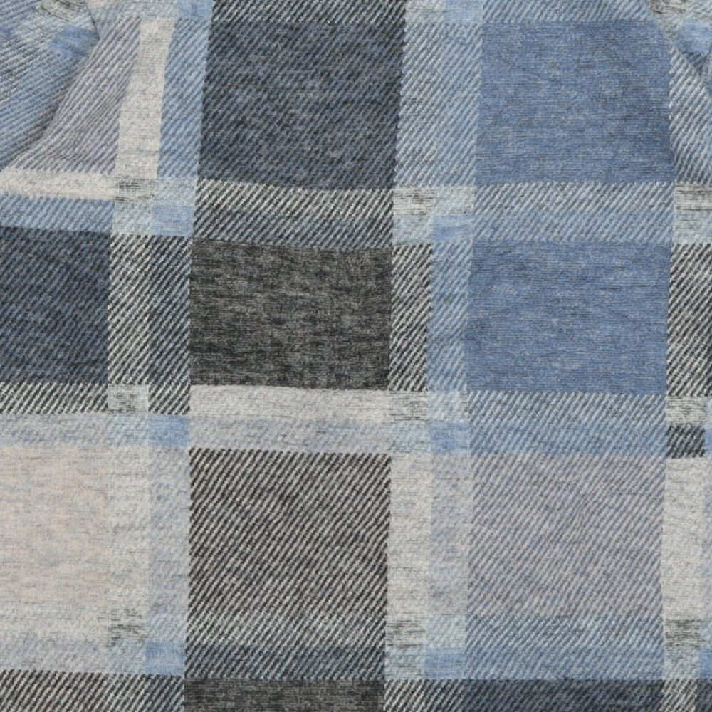 Marks & Spencer Womens Blue Crew Neck Check Polyester Pullover Jumper Size 10