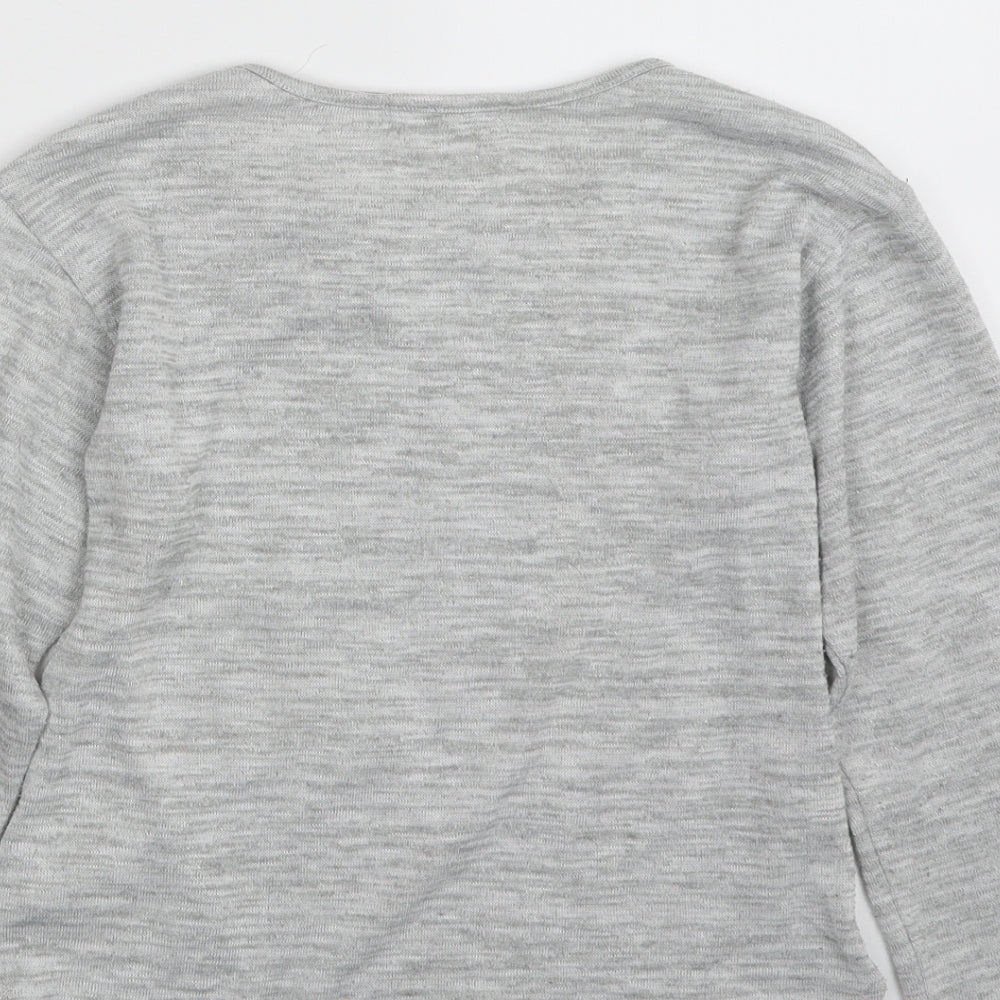 H&M Girls Grey Crew Neck Polyester Pullover Jumper Size 8-9 Years Pullover - Butterfly