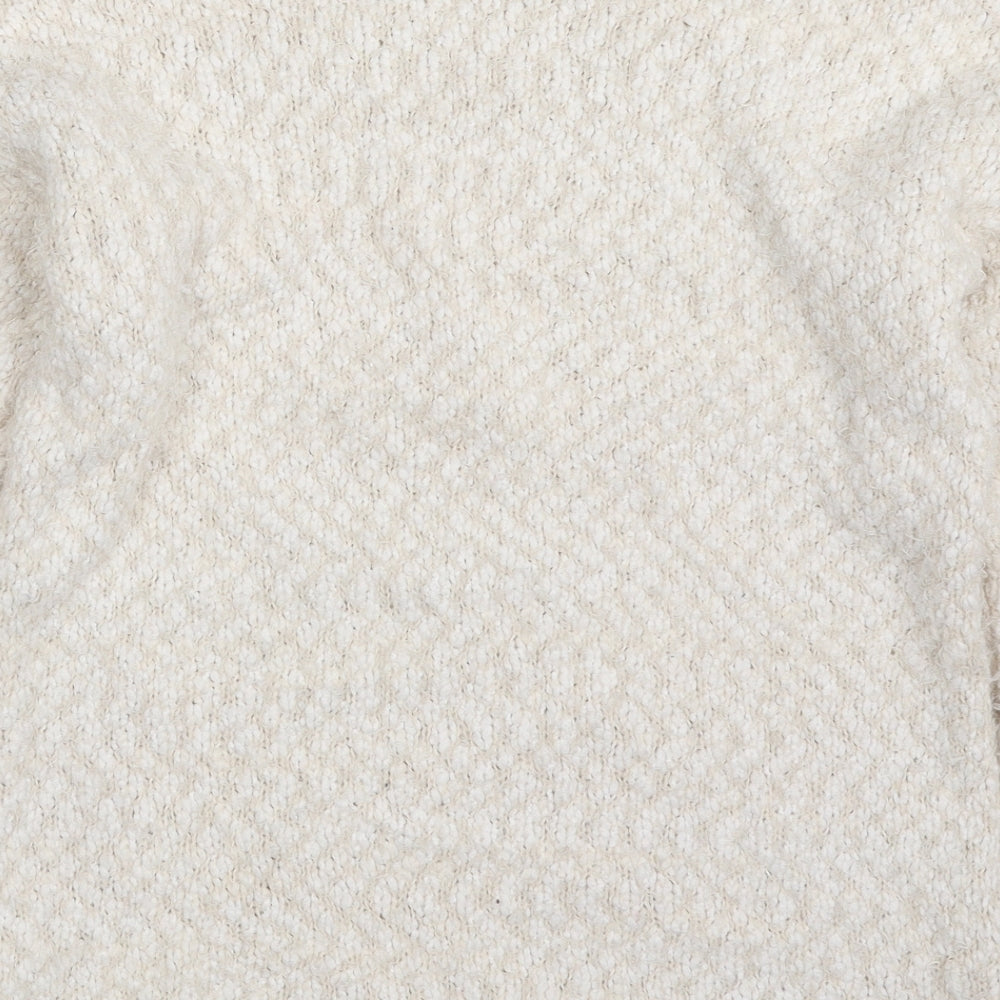 Amara Reya Womens Beige Scoop Neck Polyester Pullover Jumper Size M