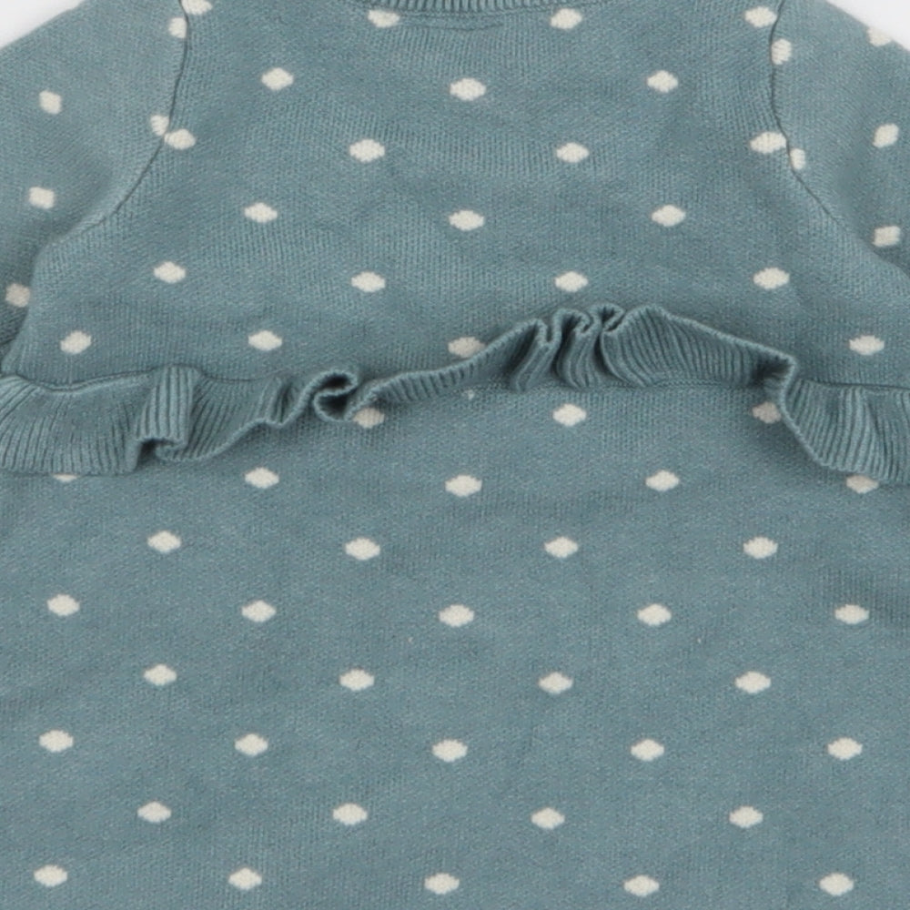 NEXT Girls Blue Polka Dot Viscose A-Line Size 0-3 Months Round Neck Button