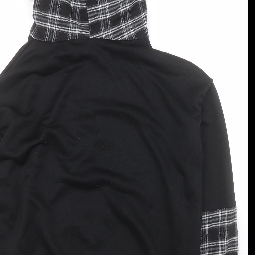 SheIn Mens Black Plaid Polyester Pullover Hoodie Size S