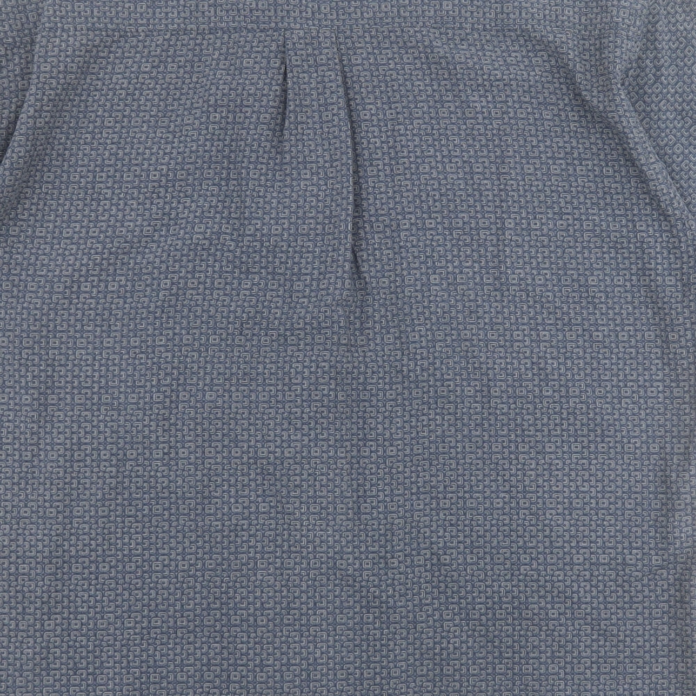 Trademark Mens Blue Geometric Polyester Button-Up Size L Collared Button