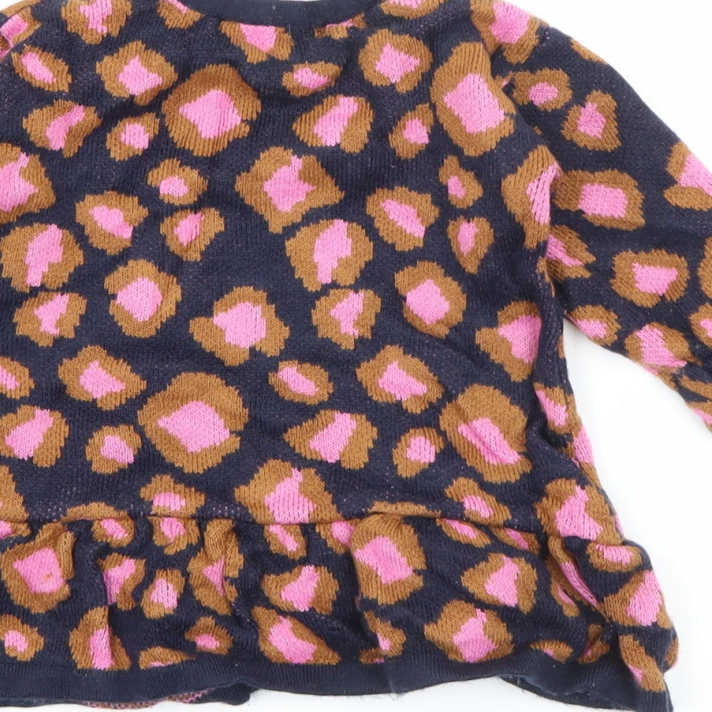 Very Girls Blue Animal Print Acrylic Jumper Dress Size 12-18 Months Crew Neck