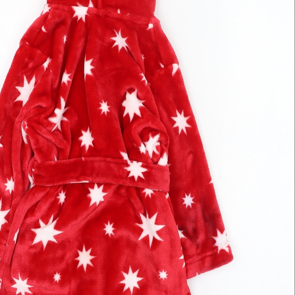 John Lewis Girls Red Solid Polyester Kimono Gown Size 3 Years Tie - Stars