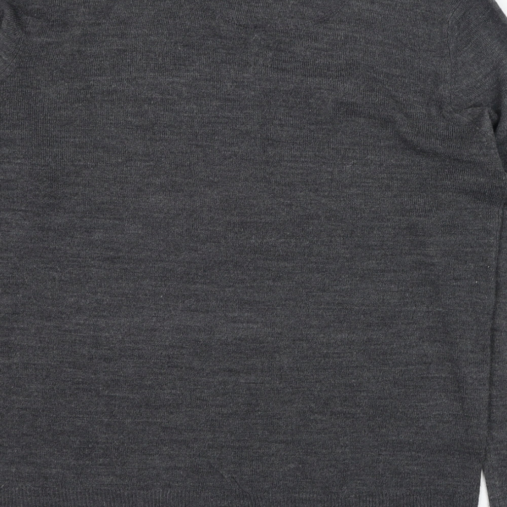 Industrialize Mens Grey V-Neck Acrylic Pullover Jumper Size M