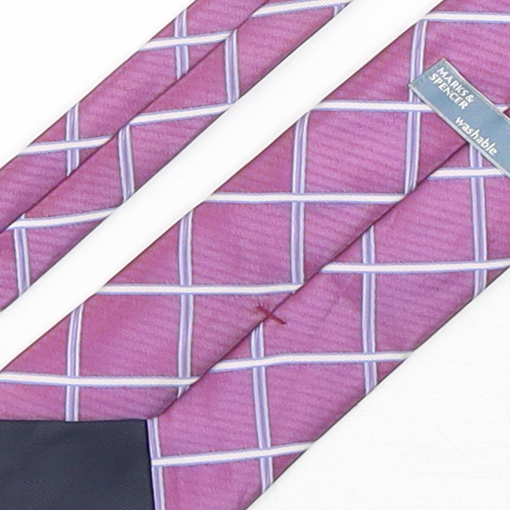Marks & Spencer Mens Purple Plaids & Checks Polyester Pointed Tie One Size