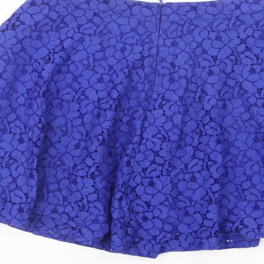 Topshop Womens Blue Cotton Skater Skirt Size 8 Zip