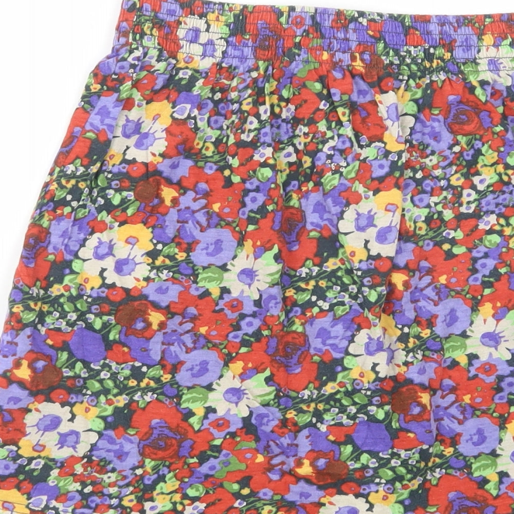 River Island Womens Multicoloured Floral Cotton Mini Skirt Size 6 Button