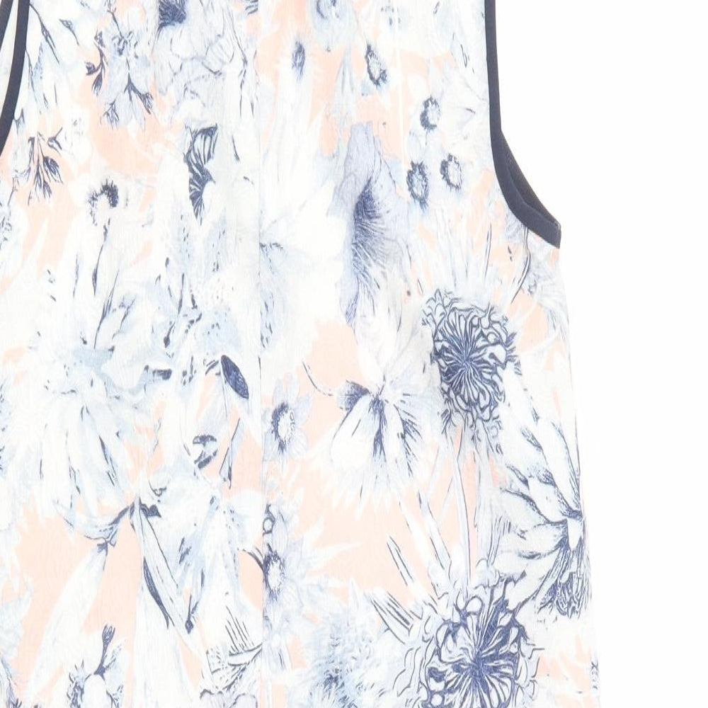 New Look Womens Blue Floral Polyester Tank Dress Size 8 Crew Neck Pullover
