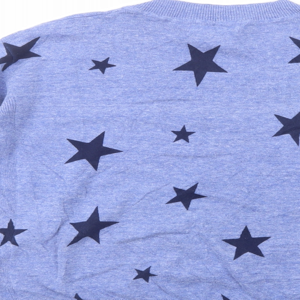 Marks & Spencer Womens Blue V-Neck Geometric Cotton Pullover Jumper Size S - Star Print