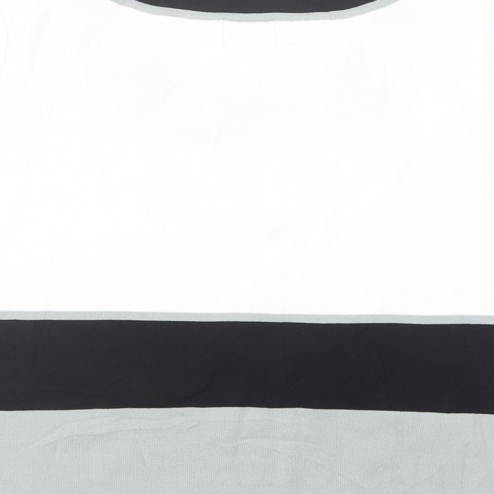 Roman Womens White Striped Viscose Basic Blouse Size S Scoop Neck - Flower Detail