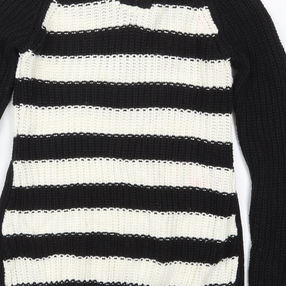 Atmosphere Womens Black Crew Neck Striped Acrylic Pullover Jumper Size 6 - Black and White