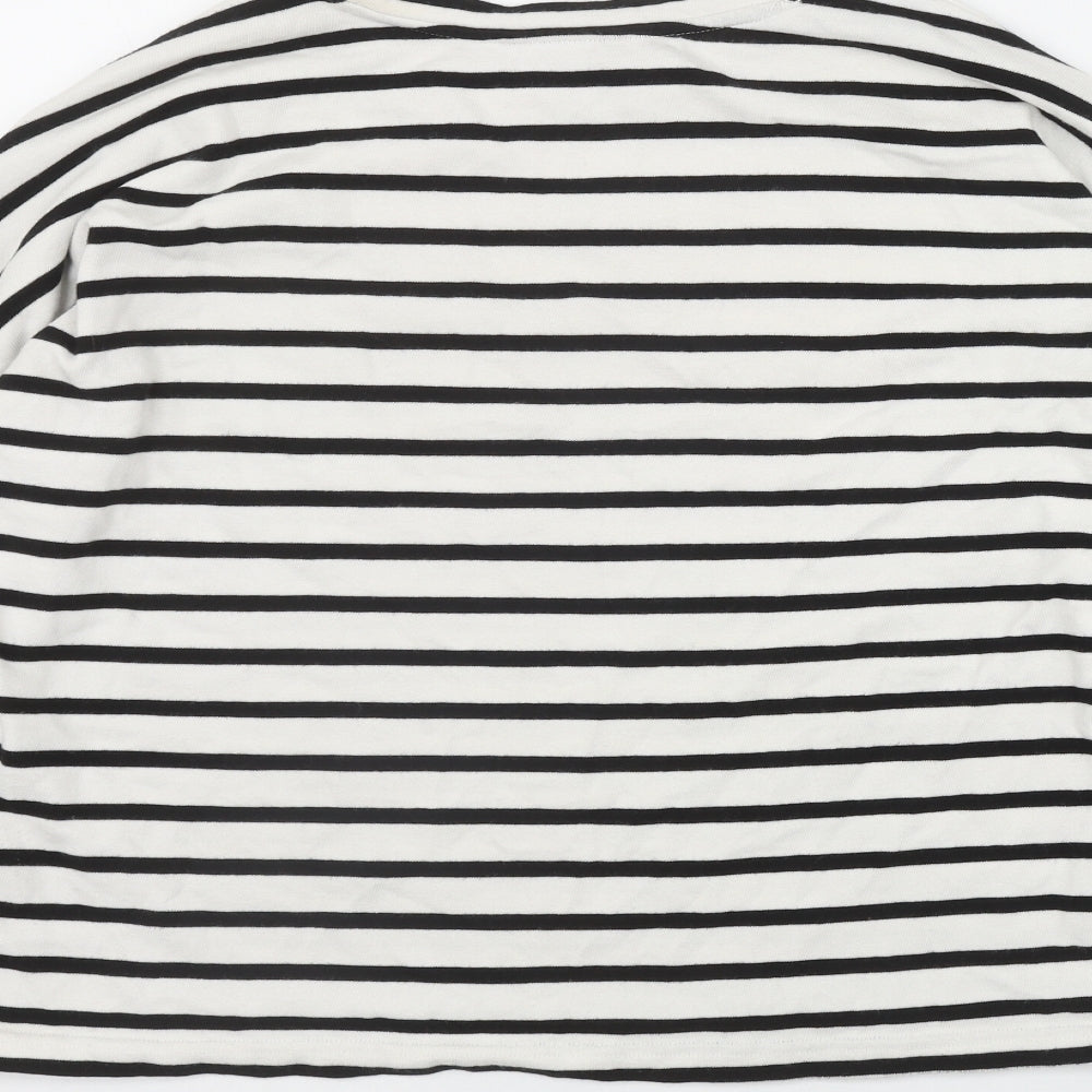 Monki Womens White Round Neck Striped Cotton Pullover Jumper Size XS