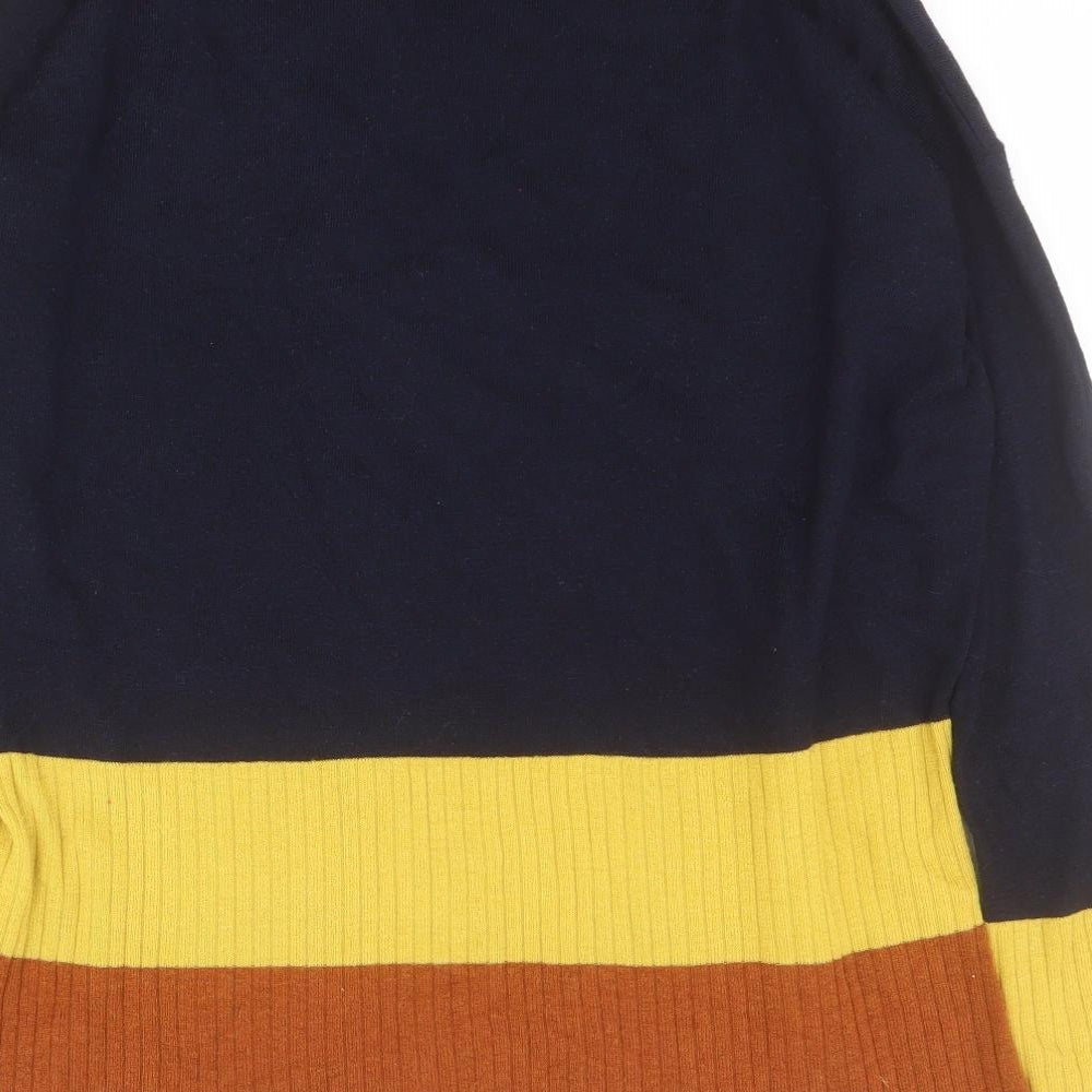 Warehouse Womens Blue Round Neck Striped Polyester Pullover Jumper Size 12