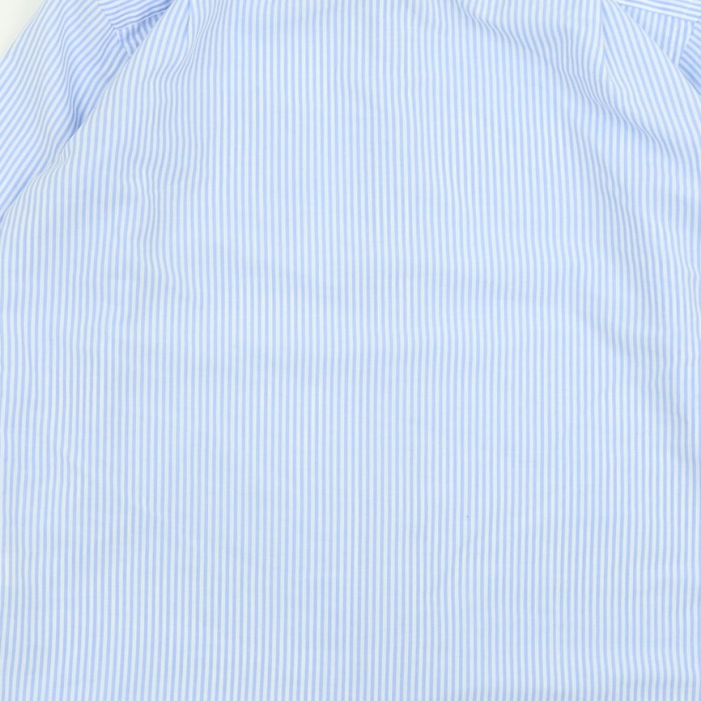 Cedarwood State Mens Blue Striped Cotton Button-Up Size 15 Collared Button