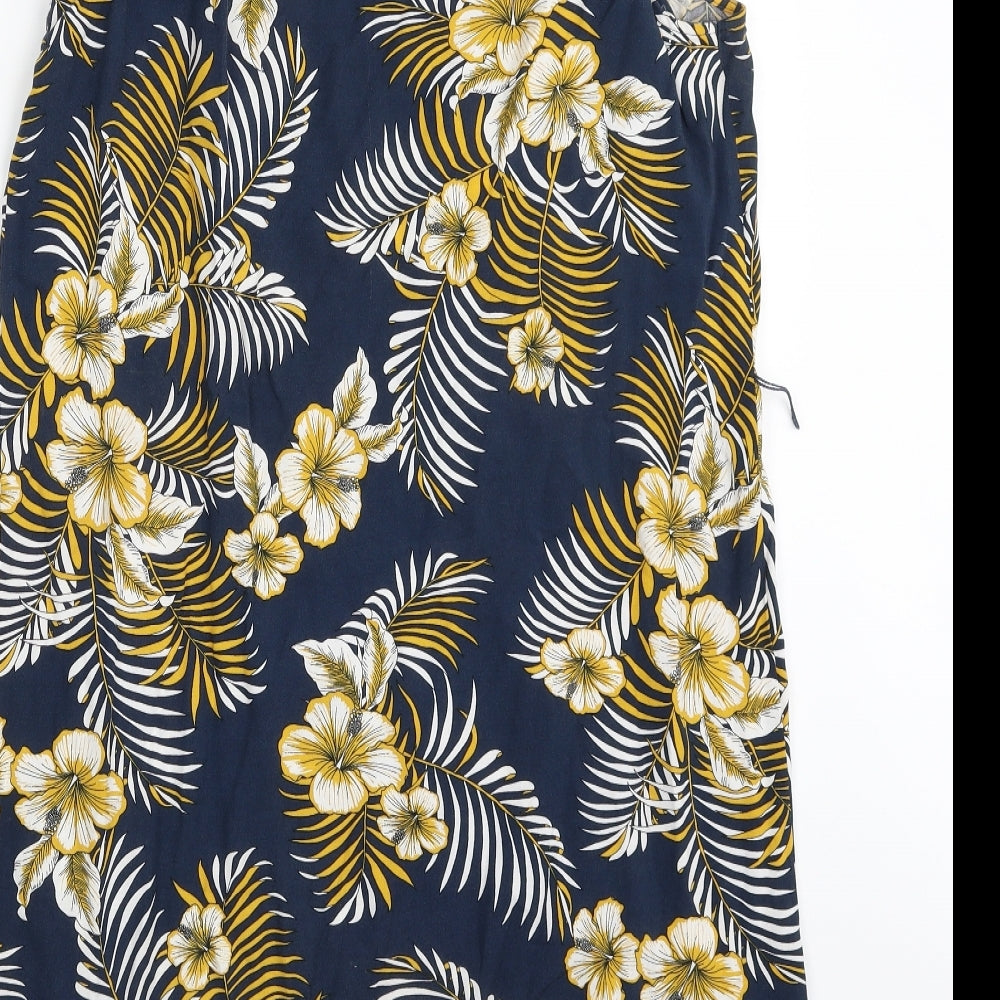 F&F Womens Blue Floral Viscose Sheath Size 10 Boat Neck Pullover