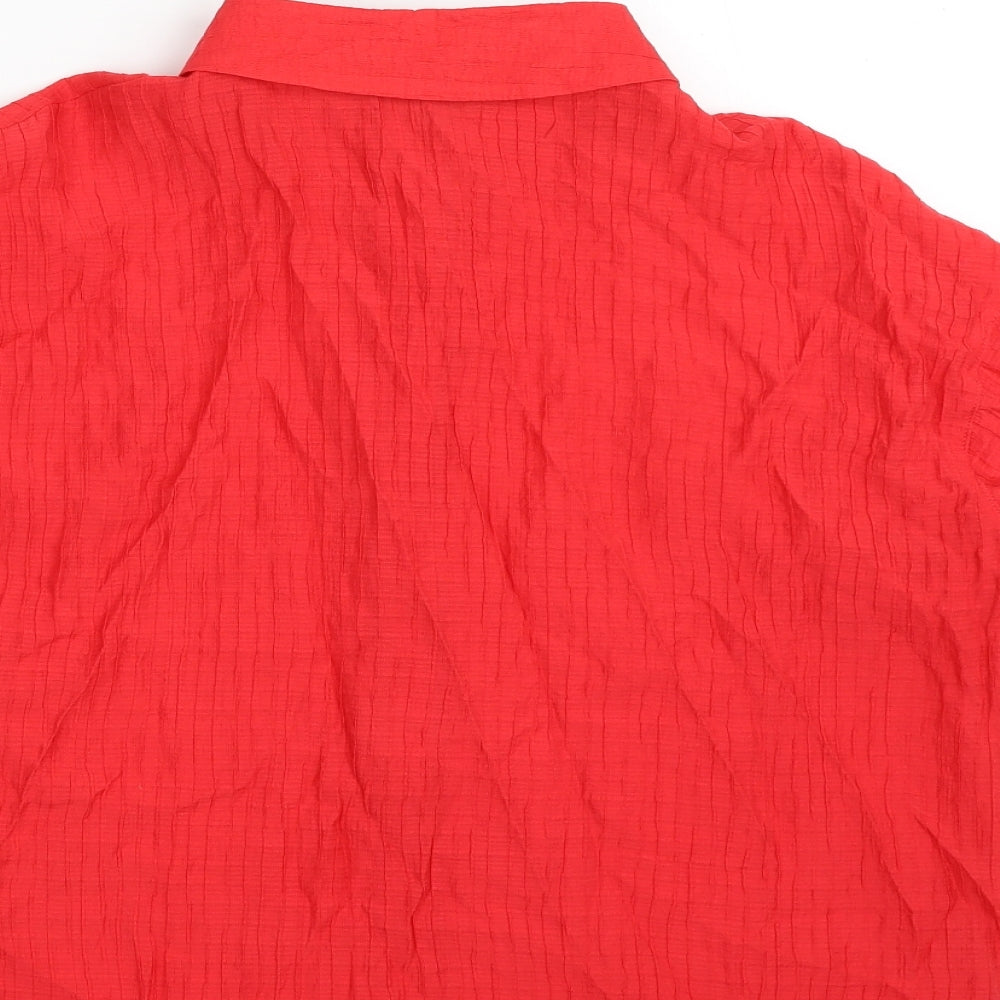 F&F Womens Red Viscose Basic Button-Up Size S Collared