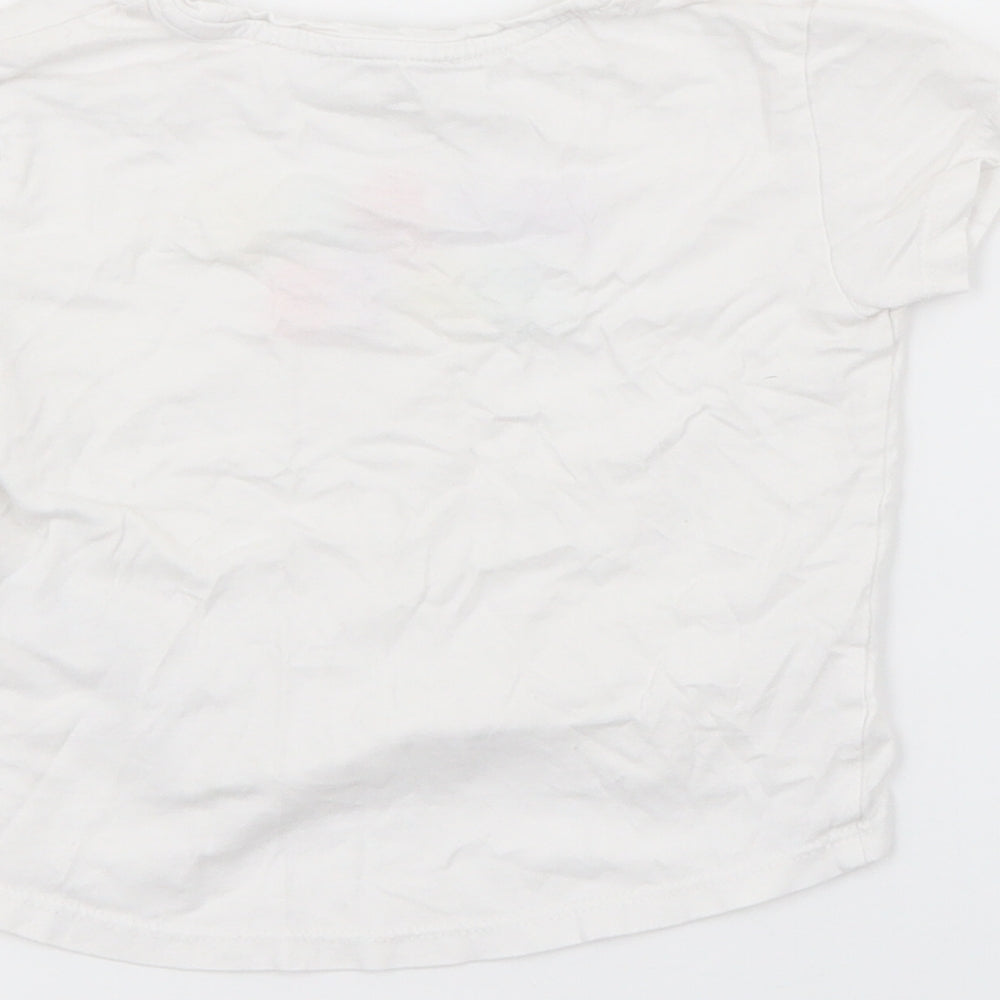 Primark Girls White Cotton Basic T-Shirt Size 2-3 Years Crew Neck - Happy Days