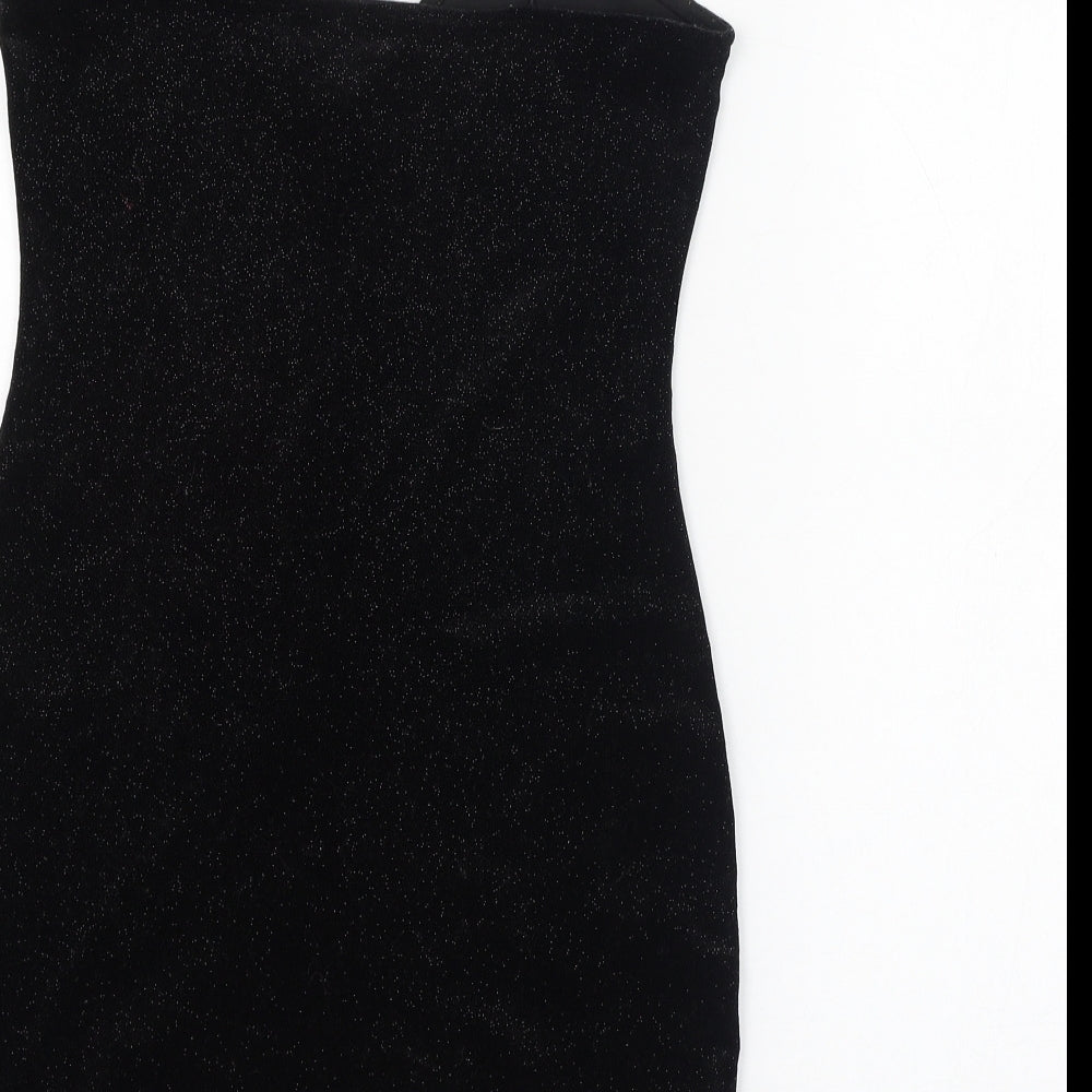 H&M Womens Black Polyester Pencil Dress Size S V-Neck Pullover