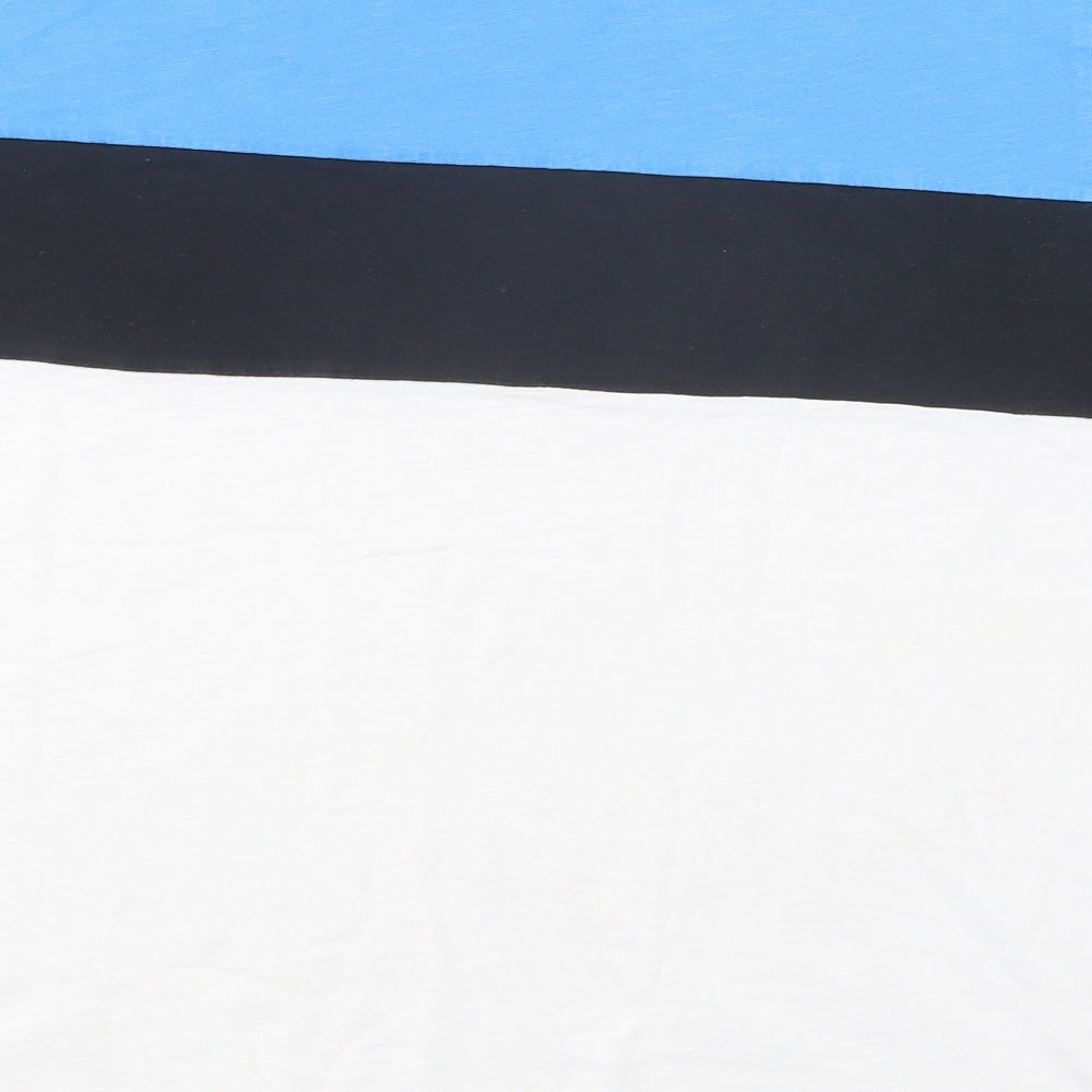11 Degrees Womens Blue Colourblock Cotton Basic T-Shirt Size 14 Crew Neck