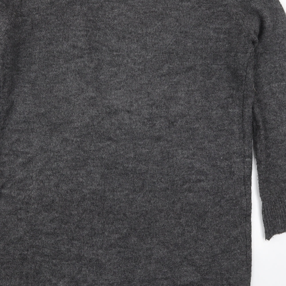 Isabella D Womens Grey V-Neck Acrylic Cardigan Jumper Size S