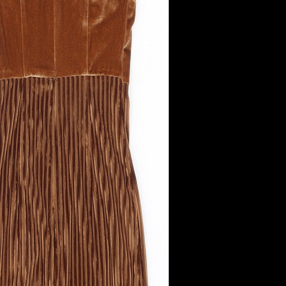 NaaNaa Womens Brown Polyester Mini Size 6 Square Neck Zip