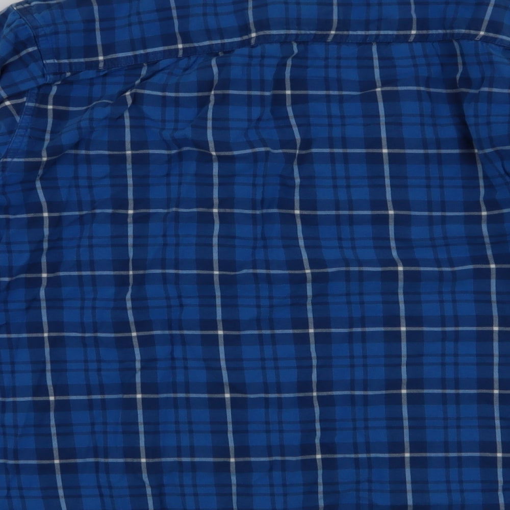 Mineral Mens Blue Plaid Cotton Button-Up Size XL Collared Button