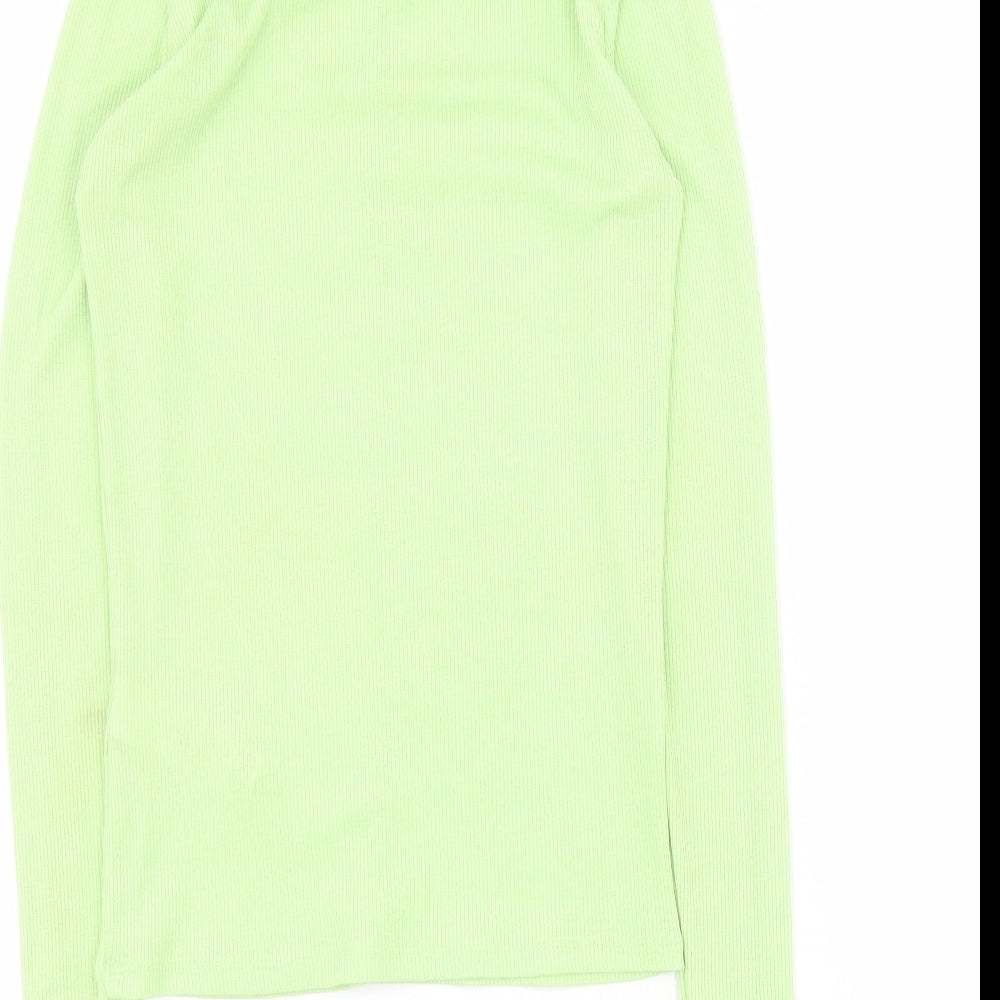 Topshop Womens Green Polyester Basic T-Shirt Size 8 Mock Neck