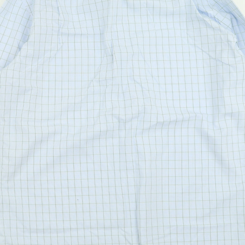 Charles Tyrwhitt Mens Blue Plaid Polyester Button-Up Size 17 Collared Button