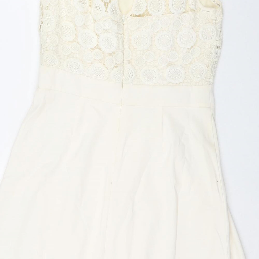 Shubette Womens Ivory Polyester Fit & Flare Size 12 Round Neck Hook & Eye