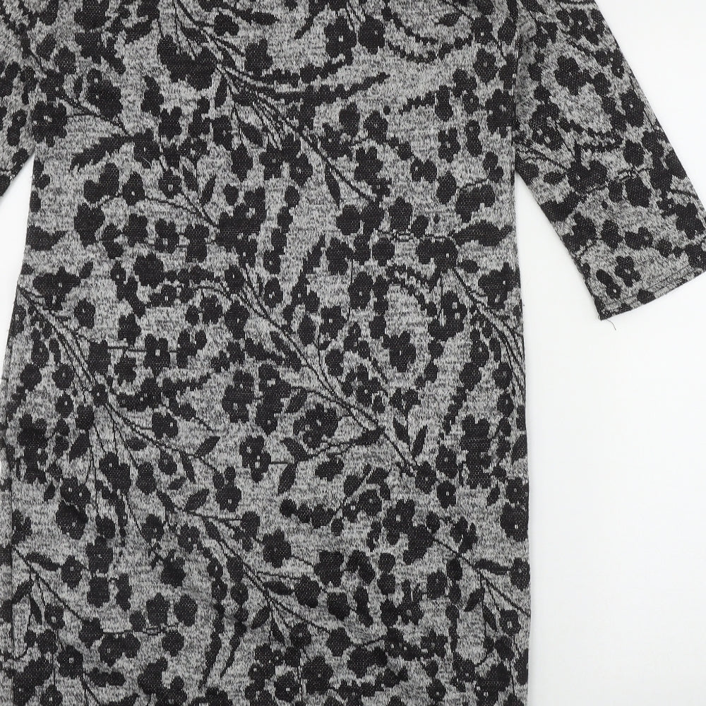 Blue Vanill Womens Grey Floral Polyester Bodycon Size L Round Neck Pullover